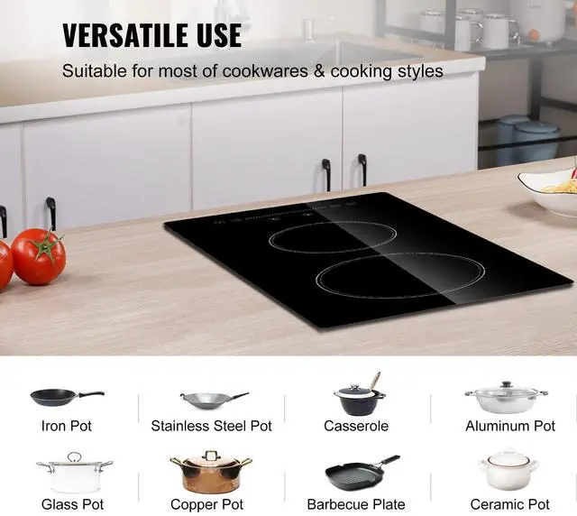 Alt view image 12 of 15 - VEVOR Built in Electric Stove Top, 12 inch 2 Burners, Glass Radiant Cooktop with Sensor Touch Control, Timer & Child Lock Included, 9 Power Levels for Simmer Steam Slow Cook Fry,110V with US Plug