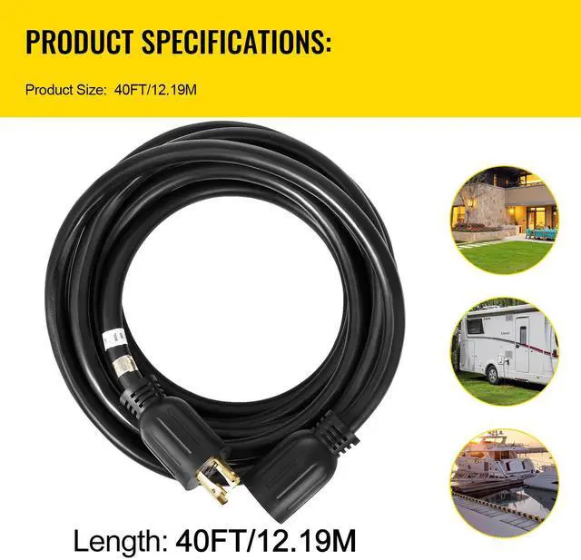 Alt view image 7 of 7 - 40 FT 30 Amp Generator Extension Cord SJTW 10 Gauge 4 Prong, NEMA L14-30P 125/250V 7500W Heavy Duty Generator Power Cord with Twist Lock Connectors