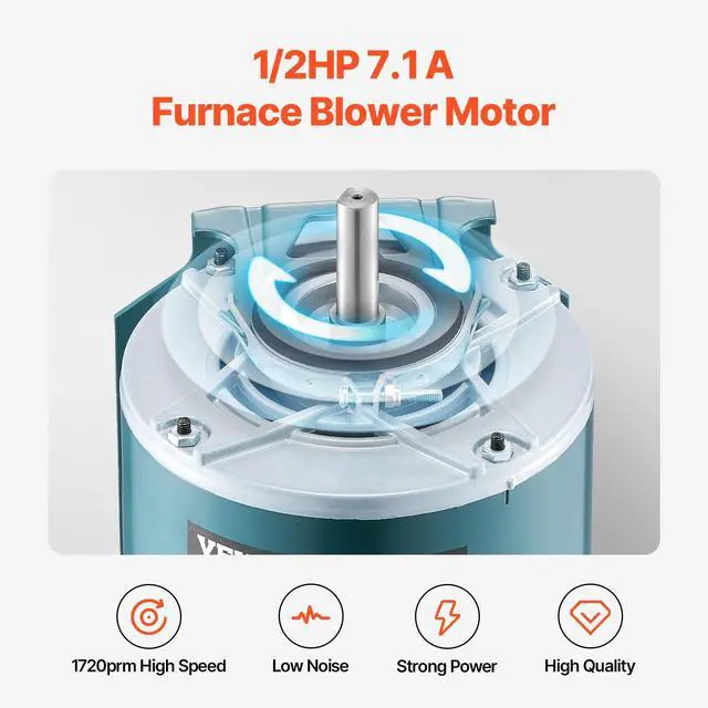 Alt view image 3 of 8 - VEVOR 1/2HP Furnace Blower Motor 1720RPM, 115V 7.1A Belt Drive Blower Motor Single Phase - 0.5" Shaft Diameter, 1.6" Shaft Length, CW/CCW Rotation