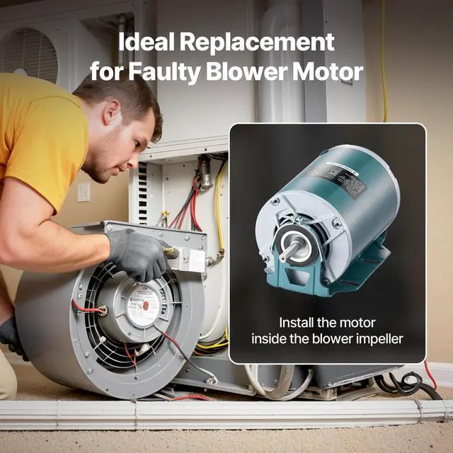 Alt view image 7 of 8 - VEVOR 1/2HP Furnace Blower Motor 1720RPM, 115V 7.1A Belt Drive Blower Motor Single Phase - 0.5" Shaft Diameter, 1.6" Shaft Length, CW/CCW Rotation