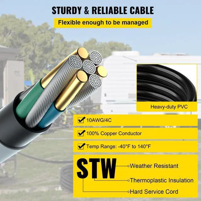 Alt view image 3 of 7 - 50 FT 30 Amp Generator Extension Cord SJTW 10 AWG 4 Prong, NEMA L14-30P 125/250V Heavy Duty Generator Power Cord with Twist Lock Connector
