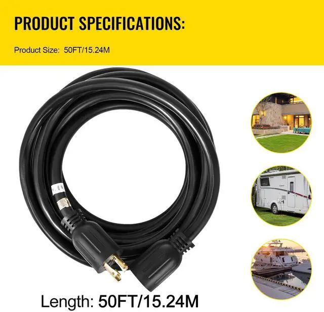 Alt view image 7 of 7 - 50 FT 30 Amp Generator Extension Cord SJTW 10 AWG 4 Prong, NEMA L14-30P 125/250V Heavy Duty Generator Power Cord with Twist Lock Connector