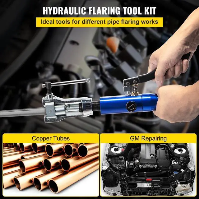 Alt view image 2 of 7 - Hydraulic Flaring Tool Kit, 45° Double Flaring Tool, Brake Repair Brake Flaring Tools for 3/16"-1/2", Brake Flare Tool with Tube Cutter and Deburrer, 32 PCS Tube Flaring Tools for Copper Lines