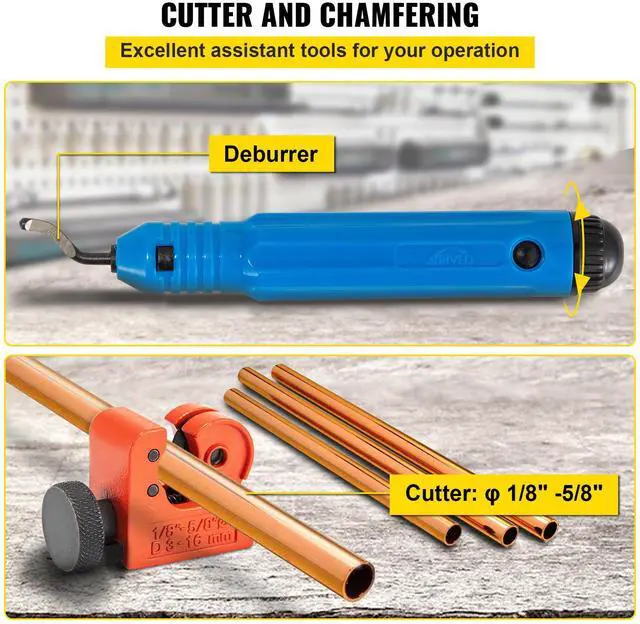 Alt view image 5 of 7 - Hydraulic Flaring Tool Kit, 45° Double Flaring Tool, Brake Repair Brake Flaring Tools for 3/16"-1/2", Brake Flare Tool with Tube Cutter and Deburrer, 32 PCS Tube Flaring Tools for Copper Lines