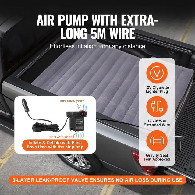 Alt view image 6 of 10 - VEVOR Truck Bed Air Mattress, for 5.5-5.8 ft Full Size Short Truck Beds, Inflatable Air Mattress Camping Bed with 12V Air Pump 2 Pillows, Carry Bag, for Silverado, RAM, F Series, Sierra, Titan, Tundra
