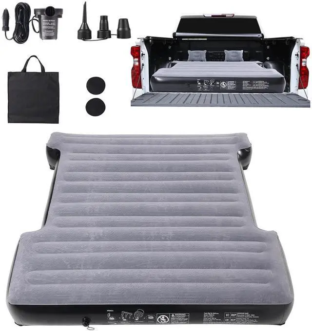 Alt view image 4 of 10 - VEVOR Truck Bed Air Mattress, for 5.5-5.8 ft Full Size Short Truck Beds, Inflatable Air Mattress Camping Bed with 12V Air Pump 2 Pillows, Carry Bag, for Silverado, RAM, F Series, Sierra, Titan, Tundra