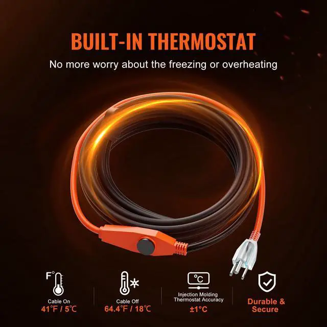 Alt view image 3 of 8 - Pipe Heating Cable 80FT 7W/FT Heat Tape for Pipes with Built-in Thermostat