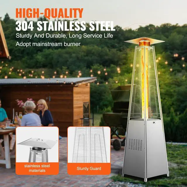 Alt view image 5 of 9 - VEVOR Propane Patio Heater 48000BTU Pyramid w/Wheels for Outdoor Patio Silver