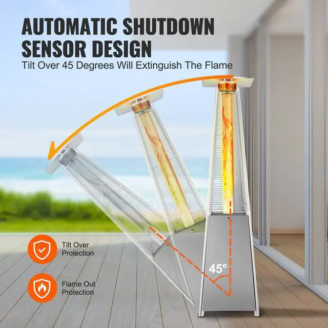 Alt view image 6 of 9 - VEVOR Propane Patio Heater 48000BTU Pyramid w/Wheels for Outdoor Patio Silver