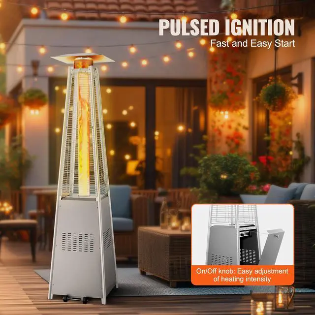 Alt view image 8 of 9 - VEVOR Propane Patio Heater 48000BTU Pyramid w/Wheels for Outdoor Patio Silver