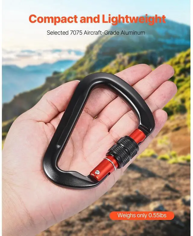 Alt view image 11 of 14 - VEVOR  Climbing Carabiner Clips, 3 PCS Heavy Duty Caribiner, Professional 30 KN / 6744 lbs Spindle Strength, Large D-Shaped for Hiking,Rappelling,Rescue,Dog Leash,Hammocks, Swings
