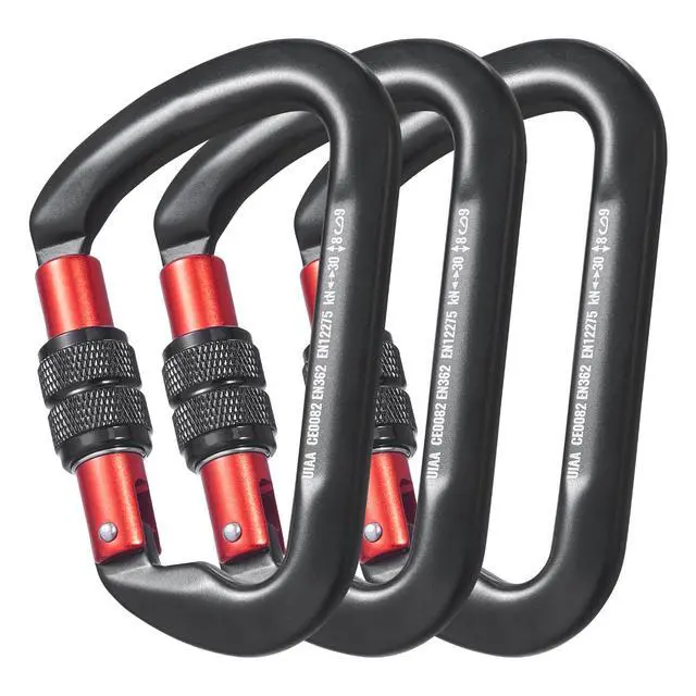 Alt view image 8 of 14 - VEVOR  Climbing Carabiner Clips, 3 PCS Heavy Duty Caribiner, Professional 30 KN / 6744 lbs Spindle Strength, Large D-Shaped for Hiking,Rappelling,Rescue,Dog Leash,Hammocks, Swings