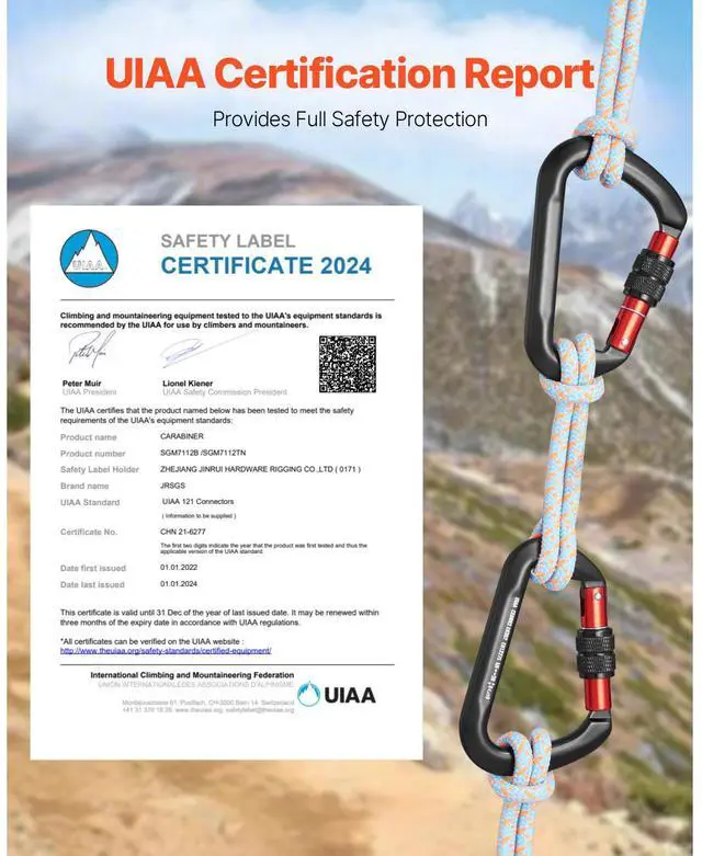 Alt view image 12 of 14 - VEVOR  Climbing Carabiner Clips, 3 PCS Heavy Duty Caribiner, Professional 30 KN / 6744 lbs Spindle Strength, Large D-Shaped for Hiking,Rappelling,Rescue,Dog Leash,Hammocks, Swings