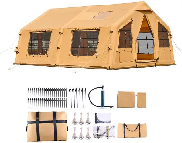 Main image of Inflatable Tents for Camping, 8-12 Person Easy Setup Blow up Tent with Hand Pump, 4 Season Luxury Glamping Tent with 2 Skylights, Canopy, Stove Jack, 2 Doors & Mesh Windows (Include Storage Bag)