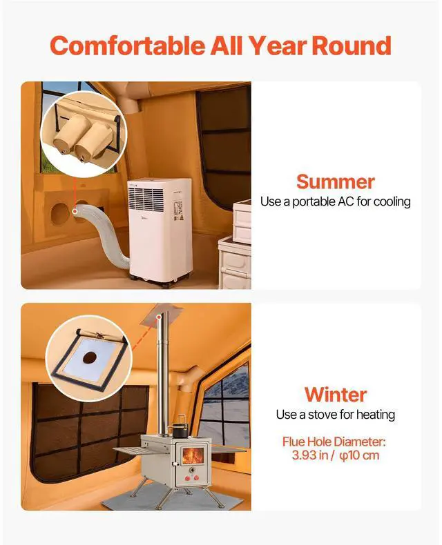 Alt view image 7 of 7 - Inflatable Tents for Camping, 8-12 Person Easy Setup Blow up Tent with Hand Pump, 4 Season Luxury Glamping Tent with 2 Skylights, Canopy, Stove Jack, 2 Doors & Mesh Windows (Include Storage Bag)