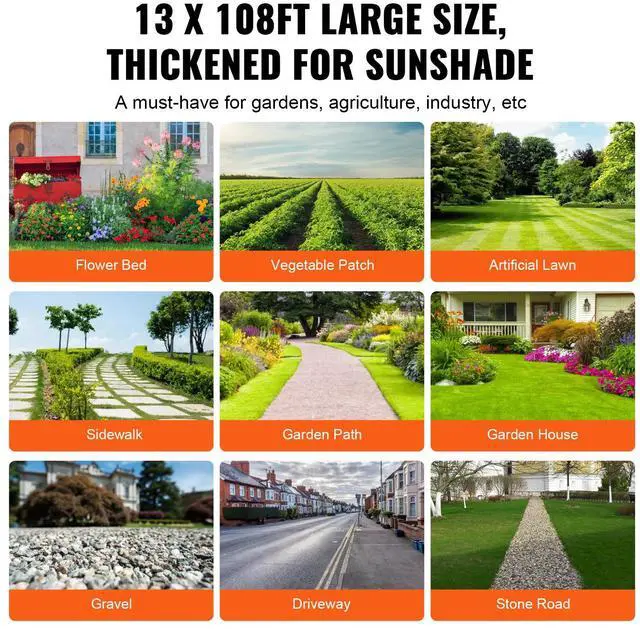 Alt view image 13 of 14 - VEVOR 13FTx108FT Premium Heavy Duty Weed Barrier Landscape Fabric, 5OZ Woven Geotextile Fabric Under Gravel, High Permeability for Weed Blocker Weed Mat, Driveway Fabric, Weed Control Garden Cloth