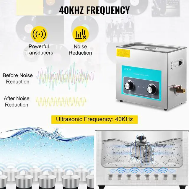 Alt view image 3 of 7 - Ultrasonic Vinyl Record Cleaner 6L 40kHz Vinyl Ultrasonic Cleaning Machine Knob Control Record Ultrasonic Cleaner 4 Records Vinyl Sonic Cleaner Stainless Steel Tank with Mechanical Heater & Time
