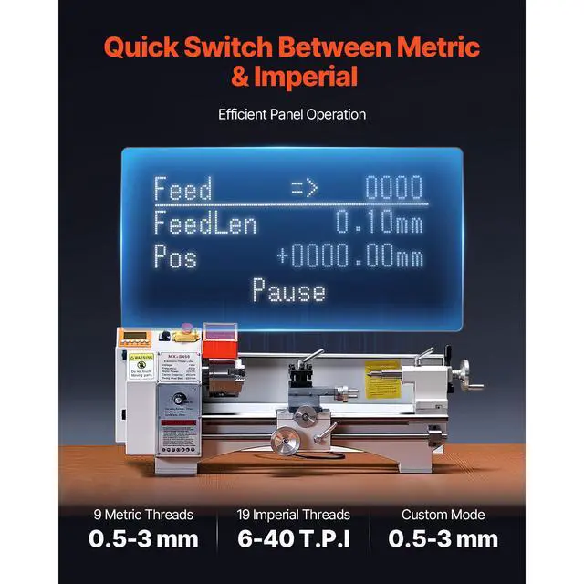 Alt view image 2 of 7 - Metal Lathe Machine, 8.7 x 18 in, Precision Bench Power Metal Lathe, Automatic Feed, 0-2500 RPM Variable Speed, 1250W Brushless Motor, for Processing Precision Parts Soft Metals Wood Plastics