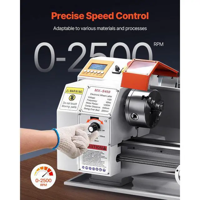 Alt view image 5 of 7 - Metal Lathe Machine, 8.7 x 18 in, Precision Bench Power Metal Lathe, Automatic Feed, 0-2500 RPM Variable Speed, 1250W Brushless Motor, for Processing Precision Parts Soft Metals Wood Plastics