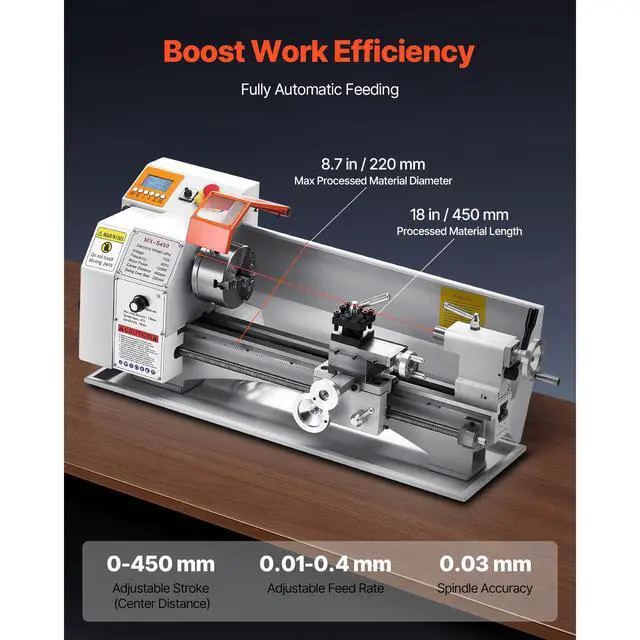 Alt view image 4 of 7 - Metal Lathe Machine, 8.7 x 18 in, Precision Bench Power Metal Lathe, Automatic Feed, 0-2500 RPM Variable Speed, 1250W Brushless Motor, for Processing Precision Parts Soft Metals Wood Plastics