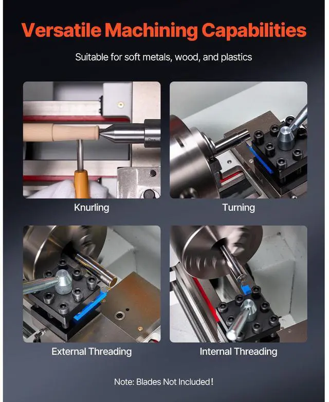 Alt view image 6 of 7 - Metal Lathe Machine, 8.7 x 18 in, Precision Bench Power Metal Lathe, Automatic Feed, 0-2500 RPM Variable Speed, 1250W Brushless Motor, for Processing Precision Parts Soft Metals Wood Plastics