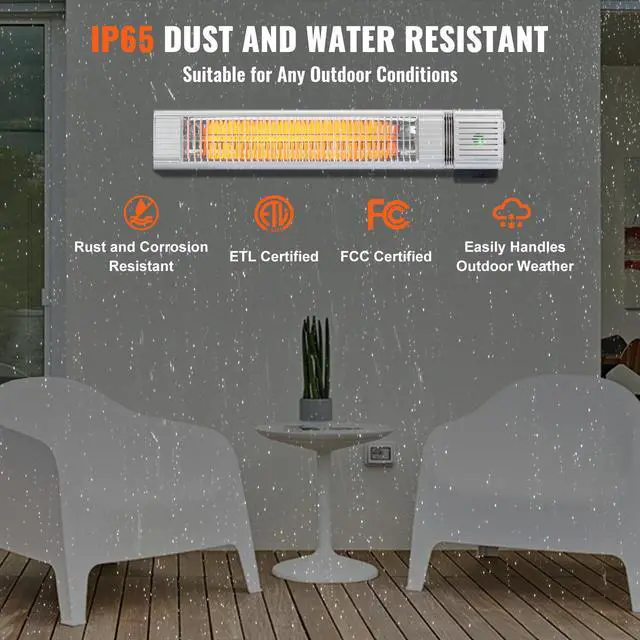 Alt view image 5 of 8 - VEVOR Infrared Heater, 1500W Remote Control Electric Space Infrared Heater, IP65 Protection Carbon Infrared Outdoor Heater with 3 Speeds, for Porch,Patio,Dining Room,Studio,Backyard,Garage, Wall Mount