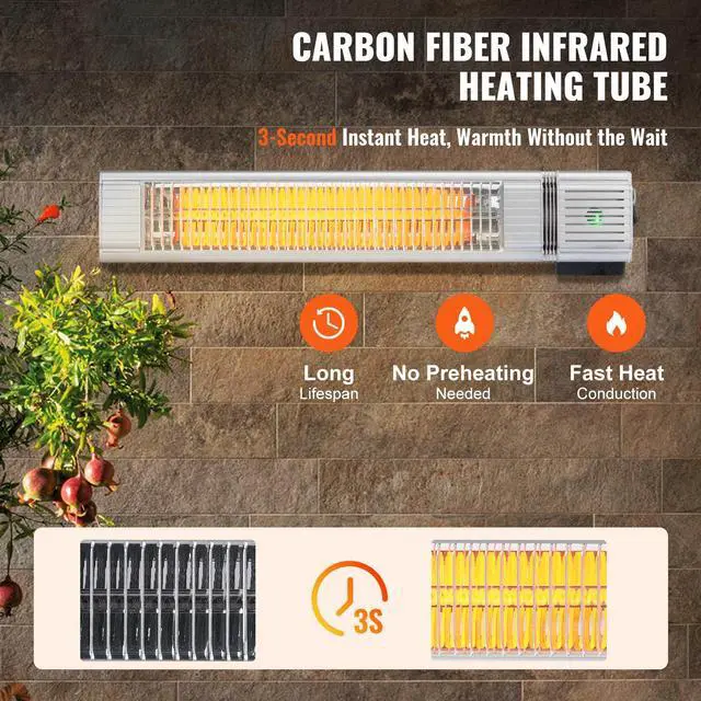 Alt view image 3 of 8 - VEVOR Infrared Heater, 1500W Remote Control Electric Space Infrared Heater, IP65 Protection Carbon Infrared Outdoor Heater with 3 Speeds, for Porch,Patio,Dining Room,Studio,Backyard,Garage, Wall Mount