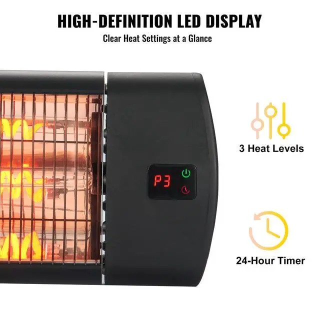 Alt view image 6 of 8 - VEVOR Infrared Heater, 1500W Remote Control Electric Space Heater, LED Screen Patio Heater w/ 3 Speeds & Timer, Outdoor/Outdoor for Porch,Dining Room,Studio, with Stand & Mount to Ceiling/Wall,34in L