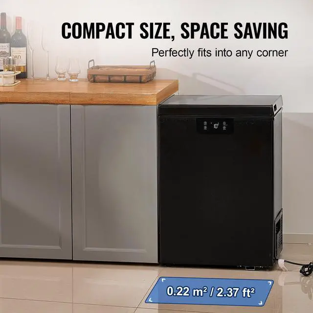 Alt view image 13 of 15 - VEVOR Chest Freezer, 2.22 Cu.ft / 63 L Compact Deep Freezer, Free Standing Top Open Door Chest Freezers with 2 Removable Baskets & Adjustable Thermostat, Energy Saving & Low Noise, Black