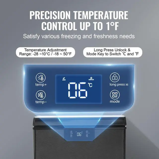 Alt view image 12 of 15 - VEVOR Chest Freezer, 2.22 Cu.ft / 63 L Compact Deep Freezer, Free Standing Top Open Door Chest Freezers with 2 Removable Baskets & Adjustable Thermostat, Energy Saving & Low Noise, Black