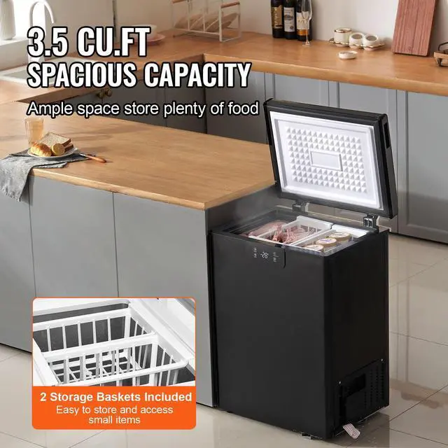Alt view image 11 of 15 - VEVOR Chest Freezer, 2.22 Cu.ft / 63 L Compact Deep Freezer, Free Standing Top Open Door Chest Freezers with 2 Removable Baskets & Adjustable Thermostat, Energy Saving & Low Noise, Black