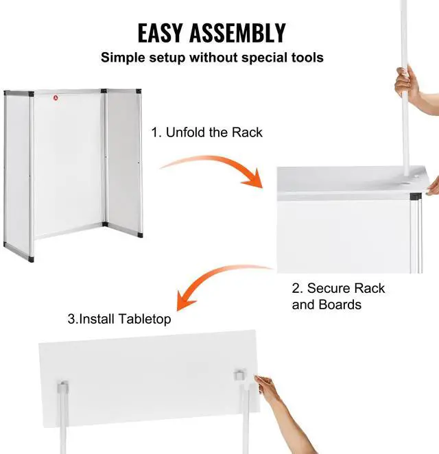Alt view image 11 of 14 - VEVOR Promotion Counter Table, Portable Tradeshow Podium Table, 30.91" x 14.96" x 71.46", Display Exhibition Counter Stand Booth Fair with Wall, Pop Up Podium with Storage Rack/Carrying Bag