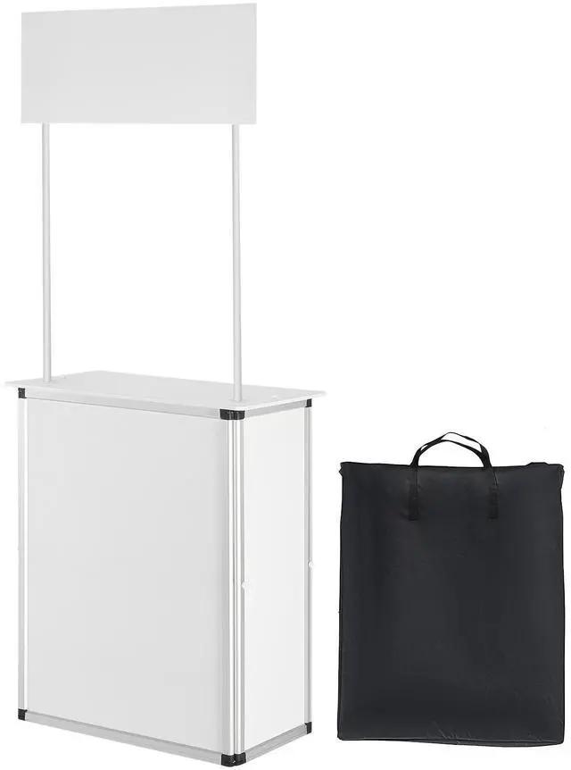 Alt view image 8 of 14 - VEVOR Promotion Counter Table, Portable Tradeshow Podium Table, 30.91" x 14.96" x 71.46", Display Exhibition Counter Stand Booth Fair with Wall, Pop Up Podium with Storage Rack/Carrying Bag