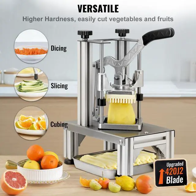Alt view image 9 of 14 - VEVOR Commercial French Fry Cutter with 4 Replacement Blades, 1/4 & 3/8 Blade Easy Dicer Chopper, 6-wedge Slicer & 6-wedge Apple Corer, Lemon Potato Cutter for French Fries with Tray and Handle