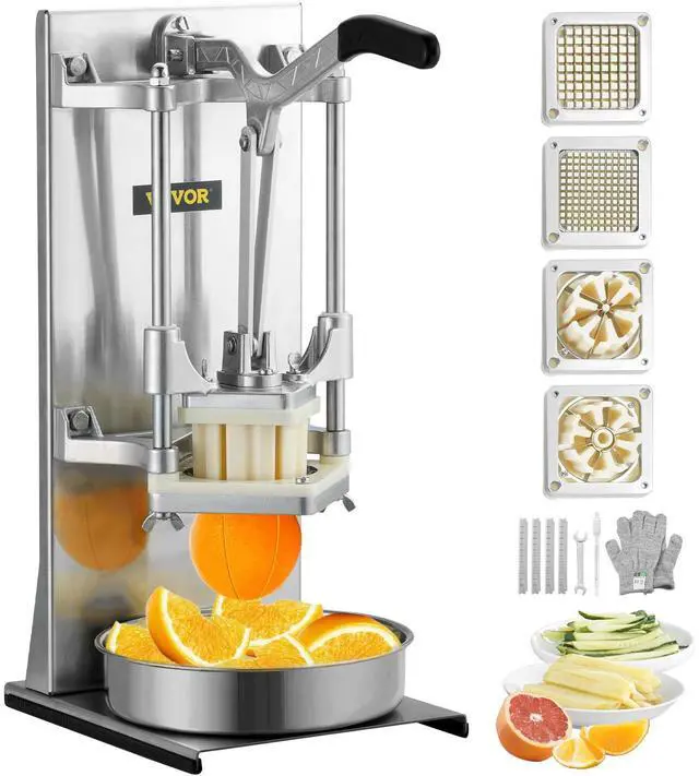 Alt view image 8 of 14 - VEVOR Commercial French Fry Cutter with 4 Replacement Blades, 1/4 and 3/8 Blade Easy Dicer Chopper, 6-wedge Slicer and 6-wedge Apple Corer, Lemon Potato Cutter for French Fries with Extended Handle
