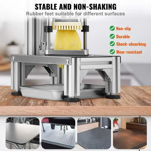 Alt view image 12 of 14 - VEVOR Commercial French Fry Cutter with 4 Replacement Blades, 1/4 & 3/8 Blade Easy Dicer Chopper, 6-wedge Slicer & 6-wedge Apple Corer, Lemon Potato Cutter for French Fries with Tray and Handle