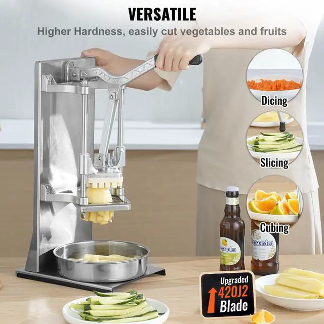 Alt view image 9 of 14 - VEVOR Commercial French Fry Cutter with 4 Replacement Blades, 1/4 and 3/8 Blade Easy Dicer Chopper, 6-wedge Slicer and 6-wedge Apple Corer, Lemon Potato Cutter for French Fries with Extended Handle