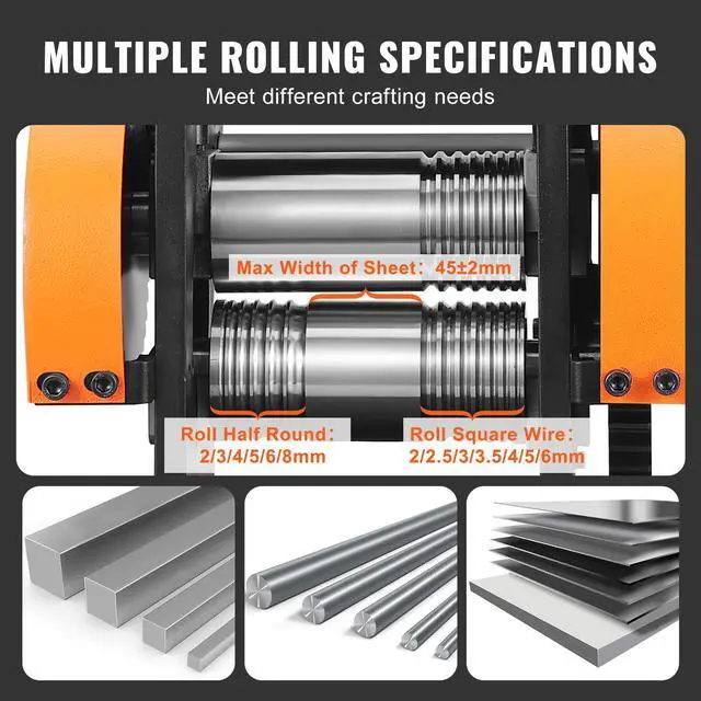 Alt view image 10 of 14 - VEVOR Rolling Mill, 1.77"/45 mm Jewelry Rolling Mill Machine, 1: 2.4 Gear Ratio, 3-in-1 Multi-function Rolling Mill, 0-6 mm Press Thickness for Metal Jewelry Making Sheet Square Wire Semicircle