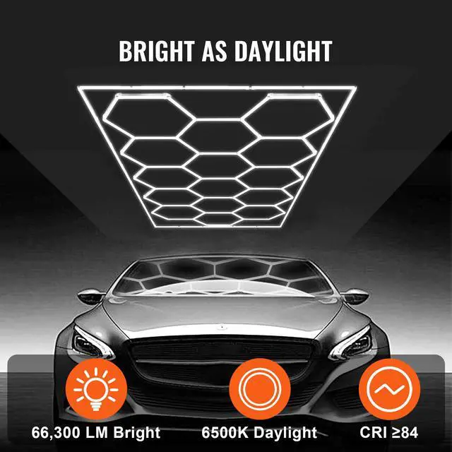 Alt view image 3 of 8 - VEVOR  Hexagon Garage Lights 66300LM 15 Grids Honeycomb LED Shop Ceiling Light