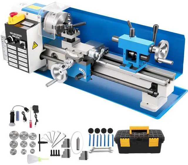 Main image of Compact Metal Lathe, 7"x14", Desktop Metalworking Lathe, 550W, Adjustable Speed up to 2250 RPM, Includes 3-jaw Chuck and Digital Display, Precision Crafting Lathe with Tool Box for Metalworki
