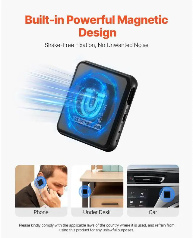 Alt view image 13 of 14 - Mini Spy Digital Voice Activated Recorder Magnet Recording Listening Device