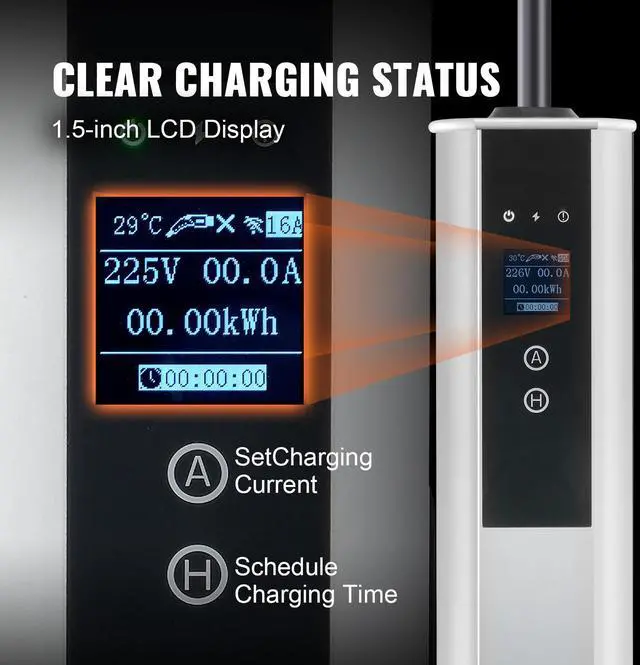 Alt view image 13 of 14 - VEVOR Level 2 Portable EV Charger, 40A 240V, Electric Vehicle Charger with 25 ft Charging Cable NEMA 14-50P Plug, 40A/32A/24A/16A Adjustable Current Plug-in Home EV Charging Station for SAE J1772 EVs