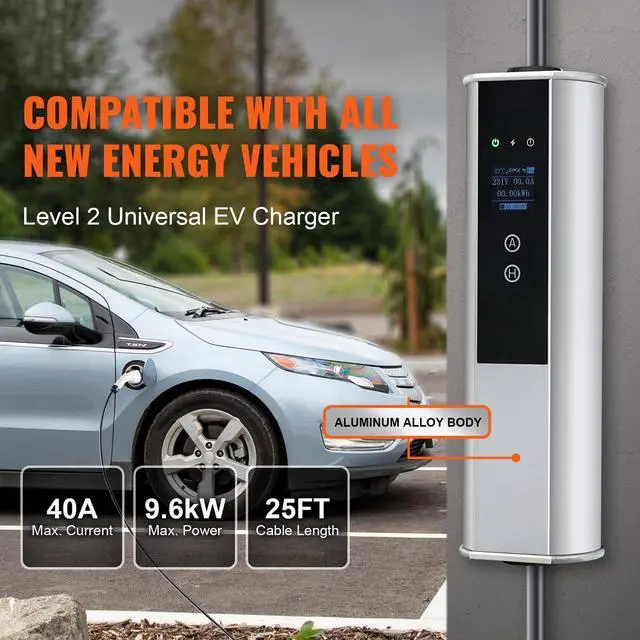 Alt view image 9 of 14 - VEVOR Level 2 Portable EV Charger, 40A 240V, Electric Vehicle Charger with 25 ft Charging Cable NEMA 14-50P Plug, 40A/32A/24A/16A Adjustable Current Plug-in Home EV Charging Station for SAE J1772 EVs