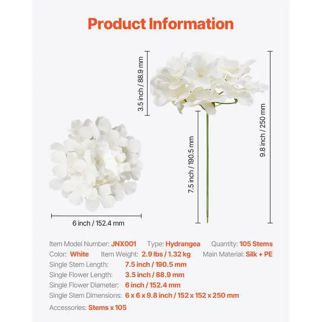 Alt view image 8 of 8 - 105 Pcs Artificial Silk Hydrangea Flowers 9.8 In Bouquet Arrangement White