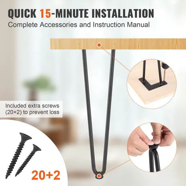 Alt view image 13 of 14 - VEVOR 19" Hairpin Furniture Legs, Metal Home DIY Projects for Nightstand, Coffee Table, Desk, 500lbs Load Capacity with Rubber Floor Protectors, Metal Heavy Duty Sturdy Modern Table Legs, 4PCS Black