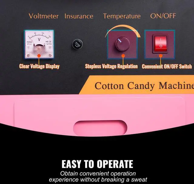 Alt view image 10 of 14 - VEVOR Electric Cotton Candy Machine with Cart, 1000W Commercial Floss Maker with Stainless Steel Bowl, Sugar Scoop and Drawer, Perfect for Home, Kids Birthday, Family Party, Pink
