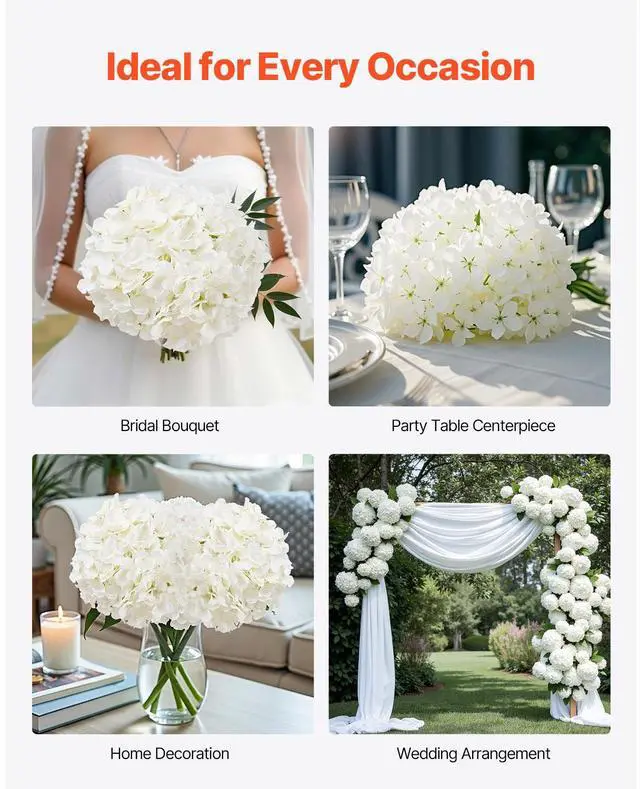 Alt view image 7 of 8 - 305 Pcs Artificial Silk Hydrangea Flowers 9.8 In Bouquet Arrangement White