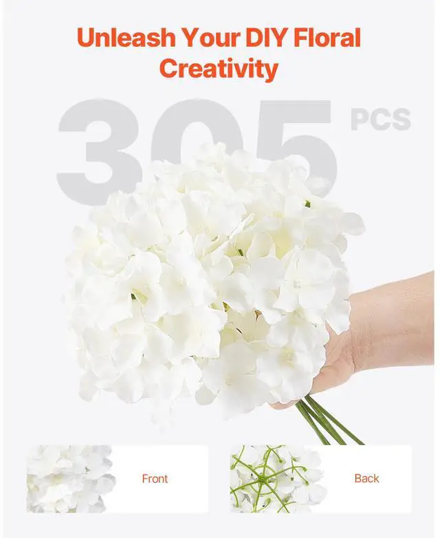 Alt view image 5 of 8 - 305 Pcs Artificial Silk Hydrangea Flowers 9.8 In Bouquet Arrangement White