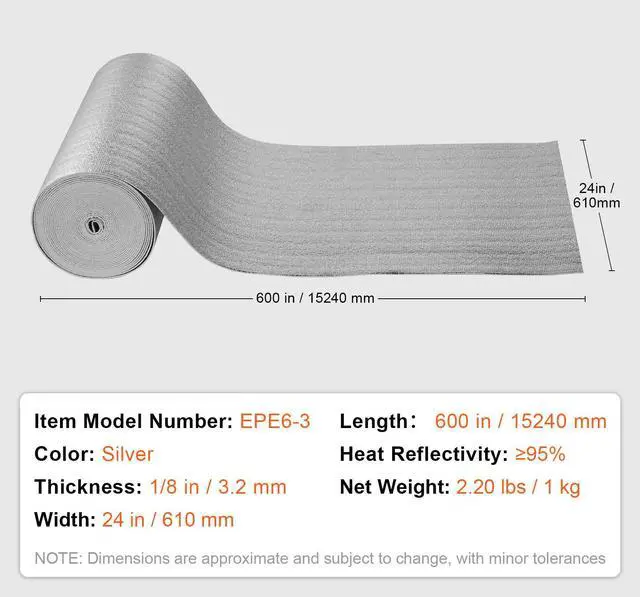 Alt view image 10 of 10 - VEVOR Double Reflective Insulation Roll Foam Core Radiant Barrier 600 in x 24 in x 1/8 in
