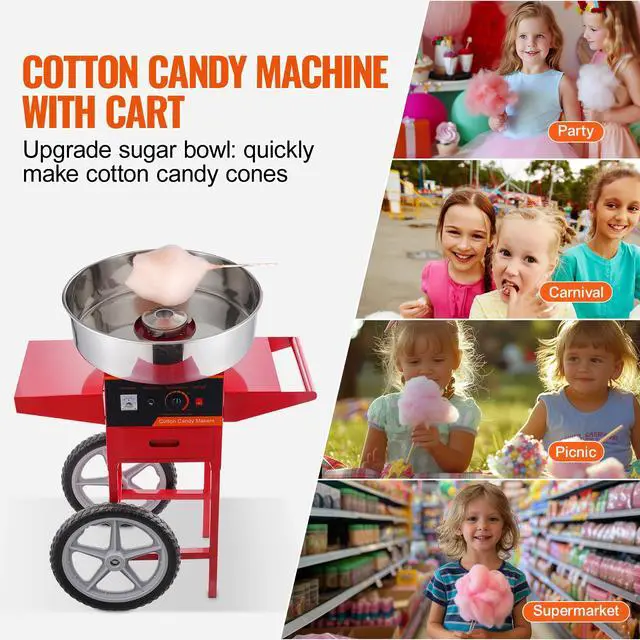 Alt view image 13 of 14 - VEVOR  Electric Cotton Candy Machine with Cart, 1000W Commercial Candy Floss Maker with Stainless Steel Bowl, Sugar Scoop and Drawer, Perfect for Home, Kids Birthday, Family Party, Red